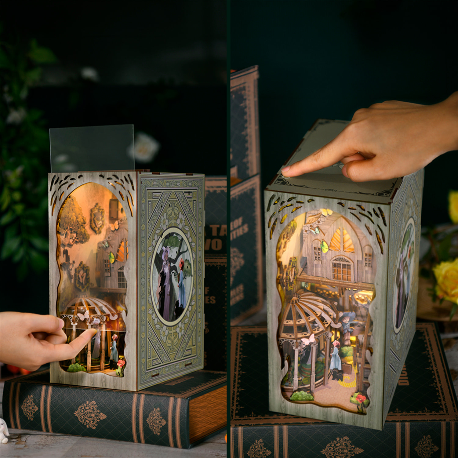 El viaje de Dorothy. Book Nook de madera, diseño 3D realista con gran detalle, cubierta y luces led. 292 piezas.