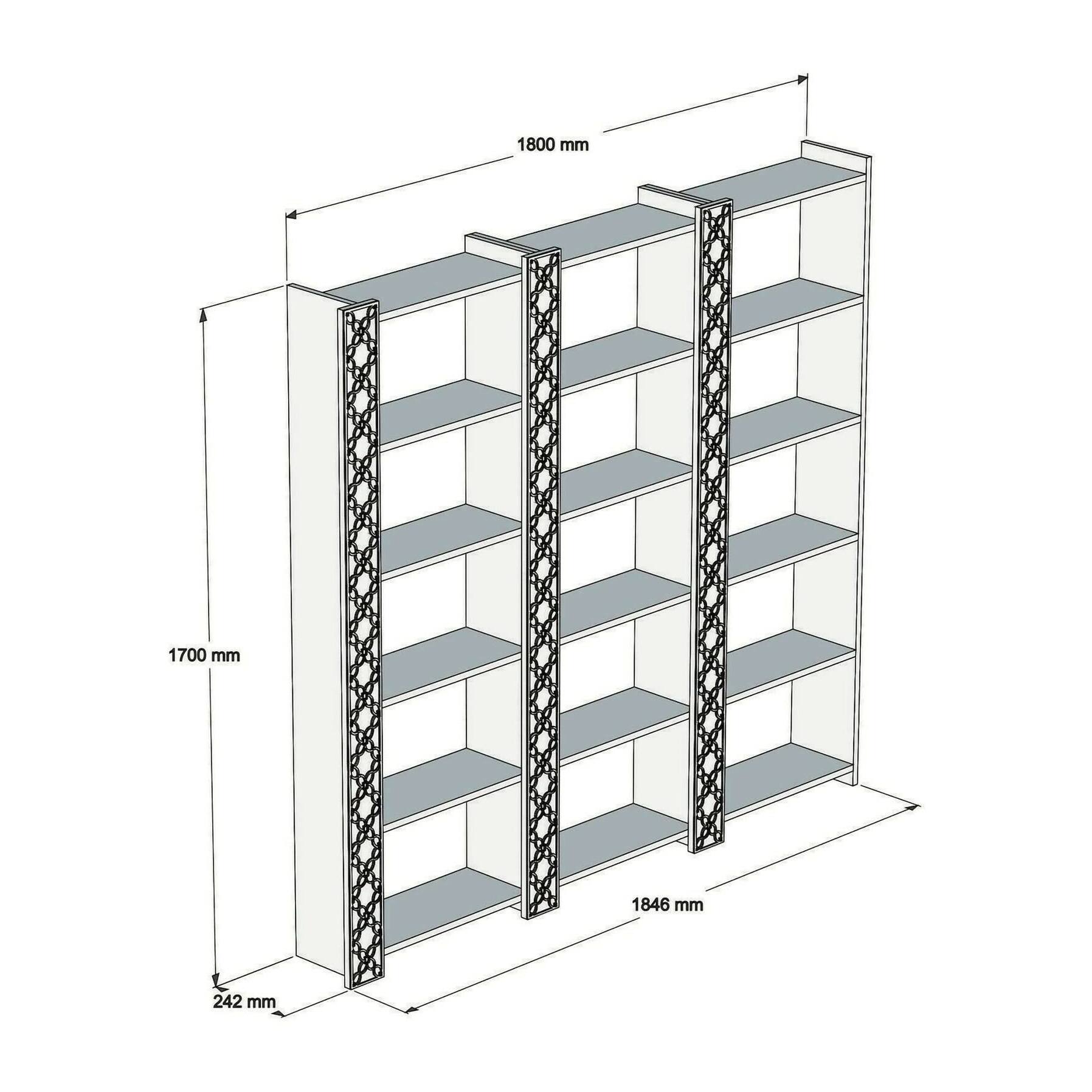 Libreria Vele, Scaffale da ufficio, Mobile portalibri, Biblioteca, 185x24h170 cm, Noce e Bianco