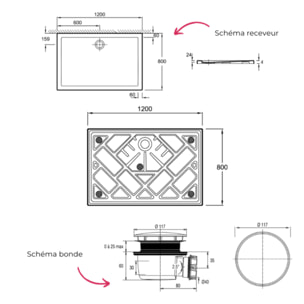 Receveur de douche 120 x 80 Gaspard extra-plat céramique + Bonde
