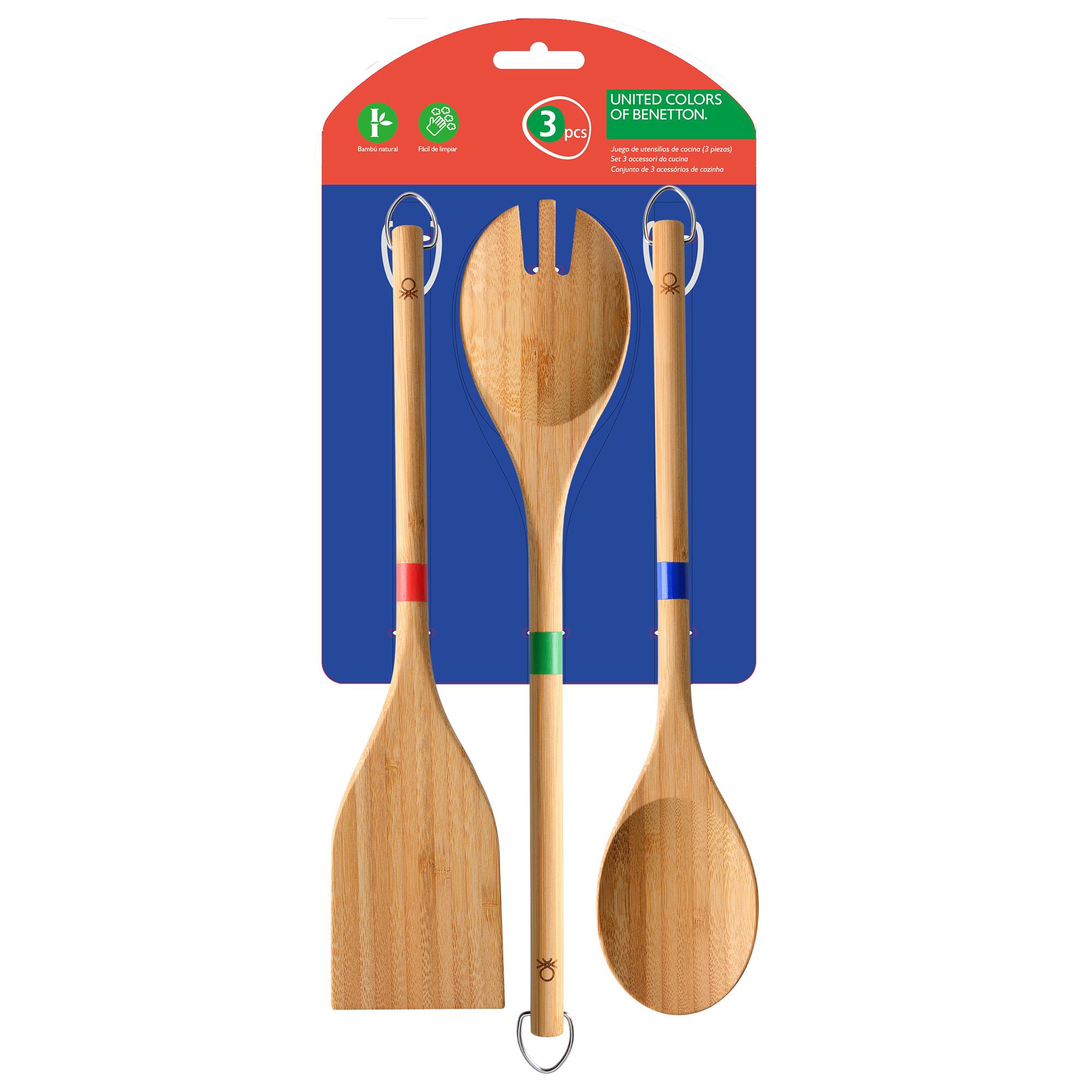 Set 3pc utensilios cocina bamboo benetton