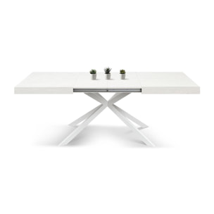 Tavolo CAMAIORE in legno, finitura bianco frassinato e base a X in metallo bianco, allungabile 180×90 cm – 260×90 cm