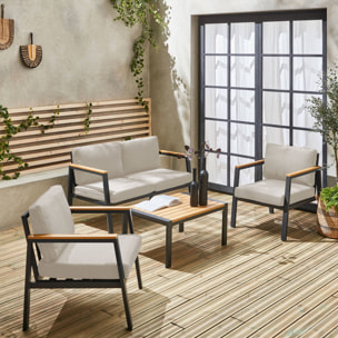 Salon de jardin Casoria. beige. aluminium et polywood 4 places. 1 canapé. 2 fauteuils. 1 table basse