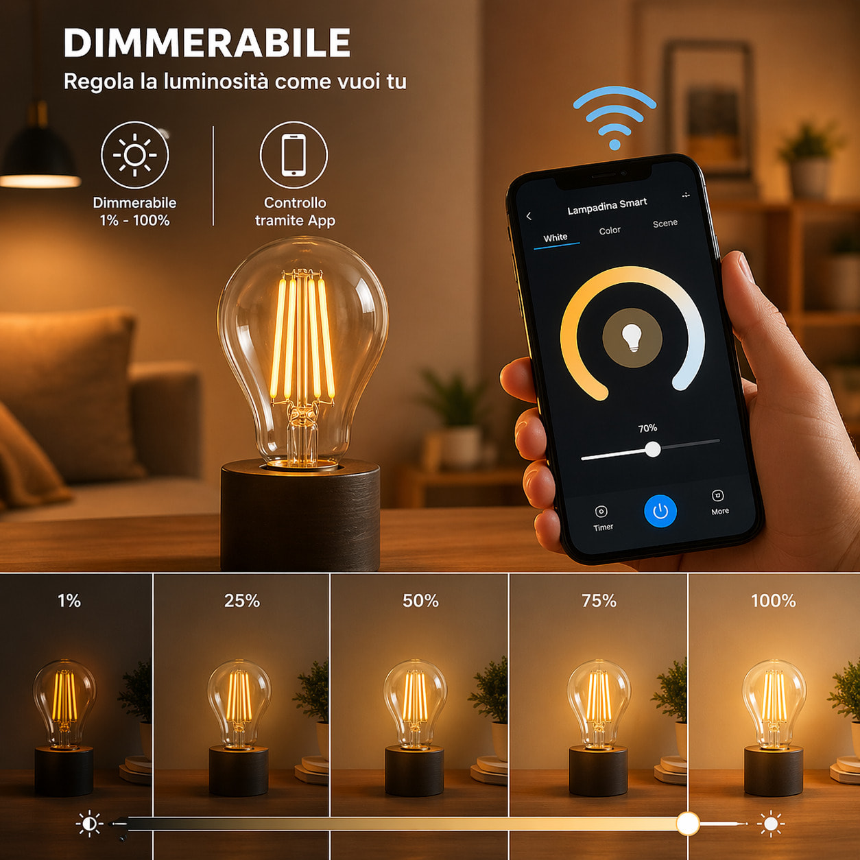 OMEGA Lampadina LED Filamento Smart 7W E27