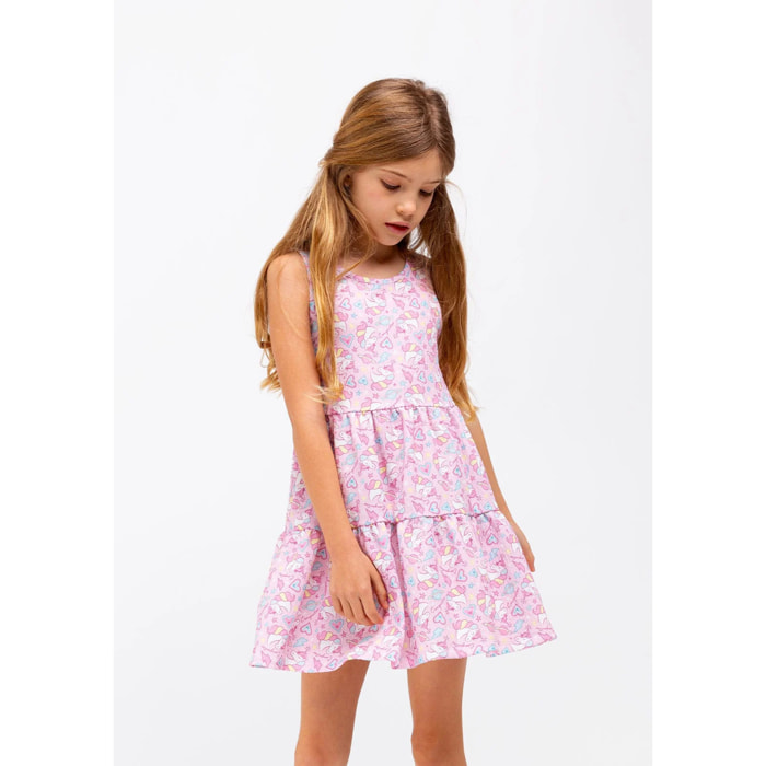 Vestido Conguitos Rosa Estampado Unicornio Niña