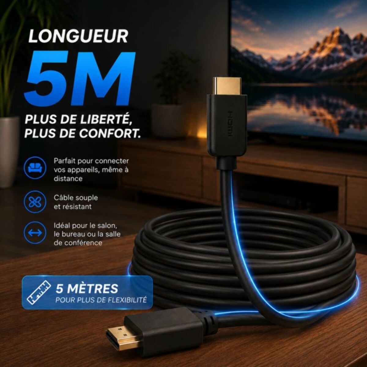 Câble HDMI ESSENTIELB 2.0 /18Gbps 5M Noir