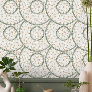 Papier peint mosaïque vert et beige