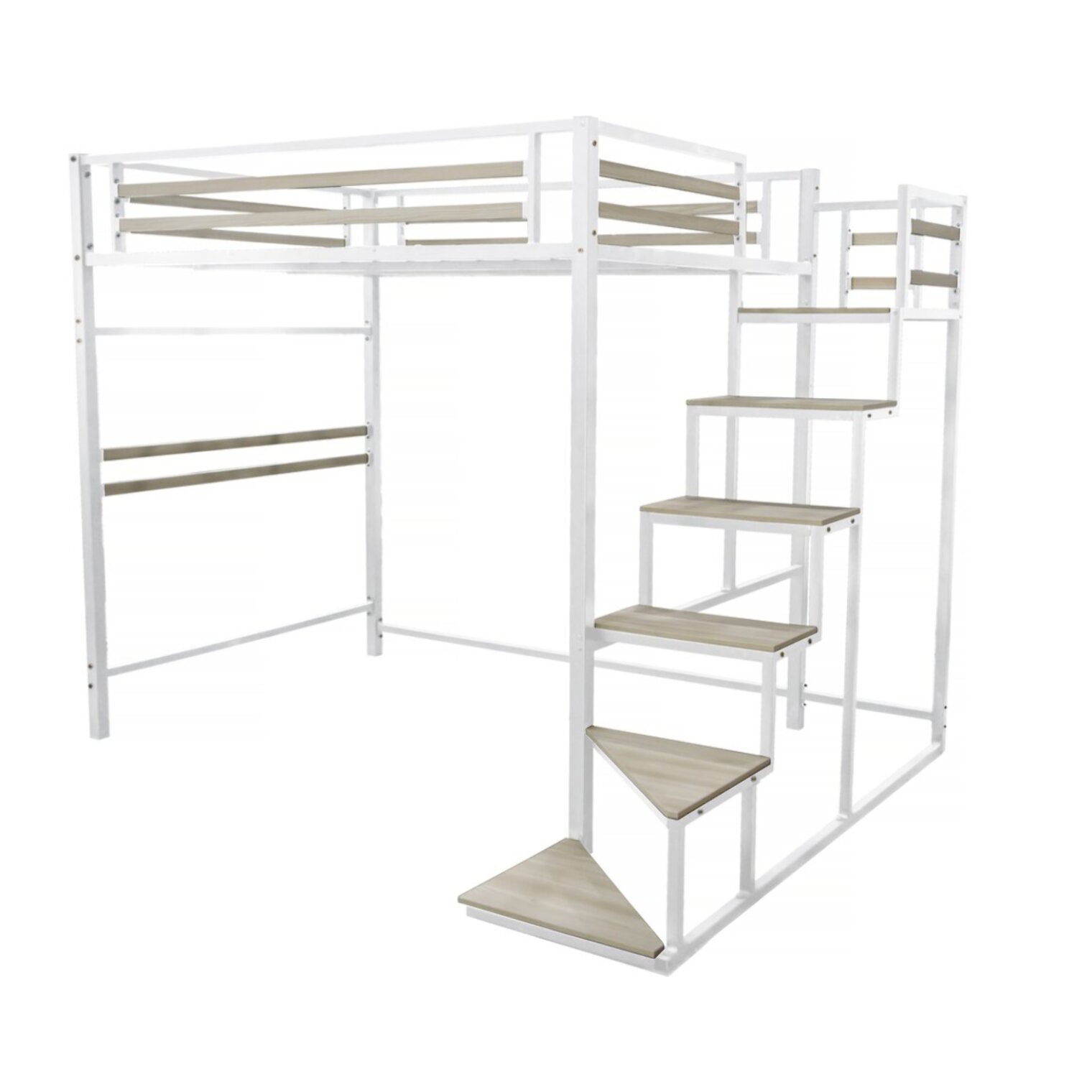 Lit mezzanine en métal avec escalier "LENA" - 140 x 200 cm - Blanc