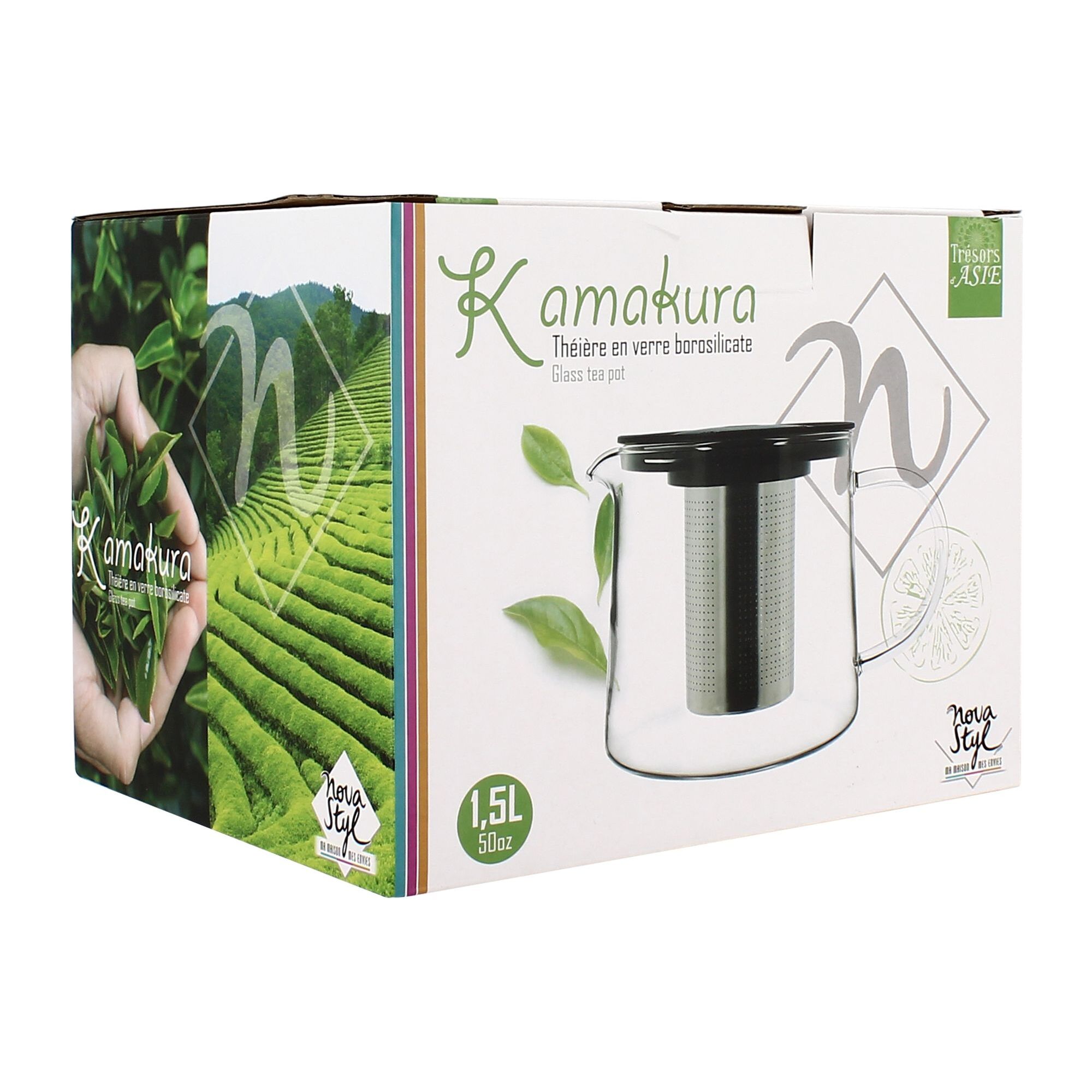 Théière 1,5L en verre avec infuseur en acier inoxydable KAMAKURA