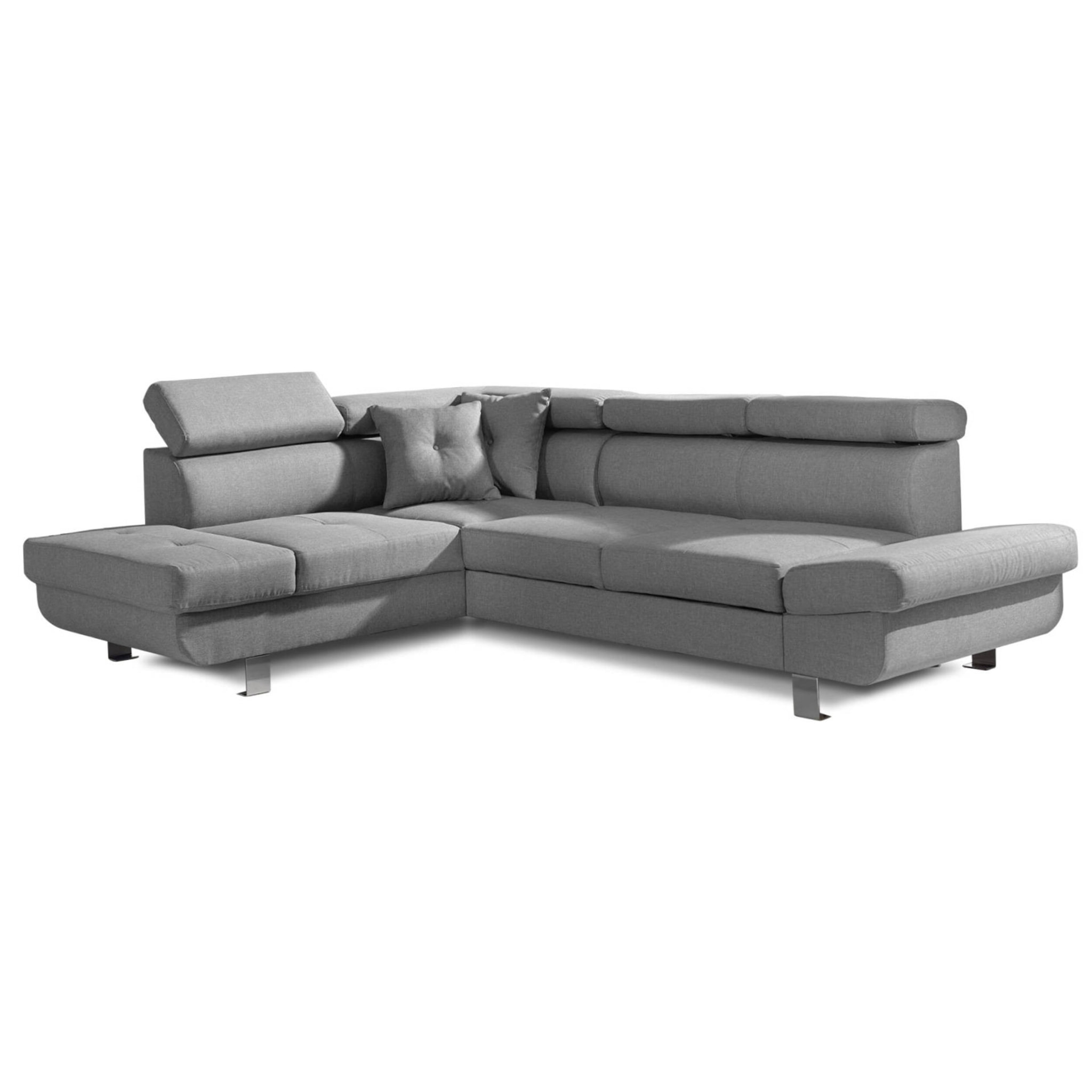 Lisbona - Canapé d'angle gauche convertible - 5 places - avec têtières - Gris clair