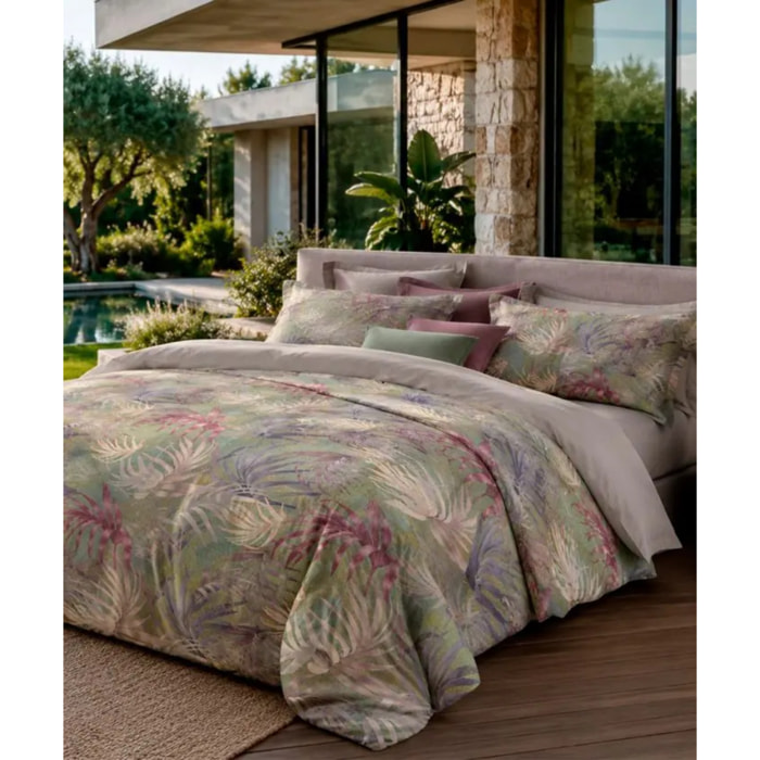 Parure Copripiumino 2 piazze Habito Elio Multi in Cotone 100% Made in Italy, Stampa Digitale HD
