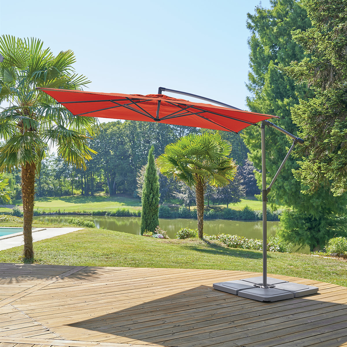 Parasol déporté carré "Manoa" Ambre 2,5 x 2,5m en aluminium acier et polyester
