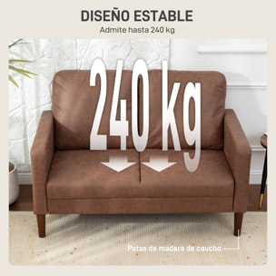 Sofá de 2 Plazas, Tapizado en Microfibra, Sofá Moderno con Patas de Madera, Reposabrazos, para Salón, Dormitorio, Oficina, Sala de Estar, 130x78x85 cm, Marrón