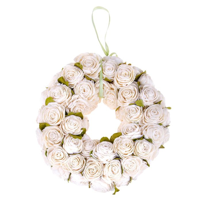 Corona Sola Rose 30 Cm - Pezzi 1 - 8X20X7cm - Colore: Bianco - Bianchi Dino - Corone E Trecce Decorate