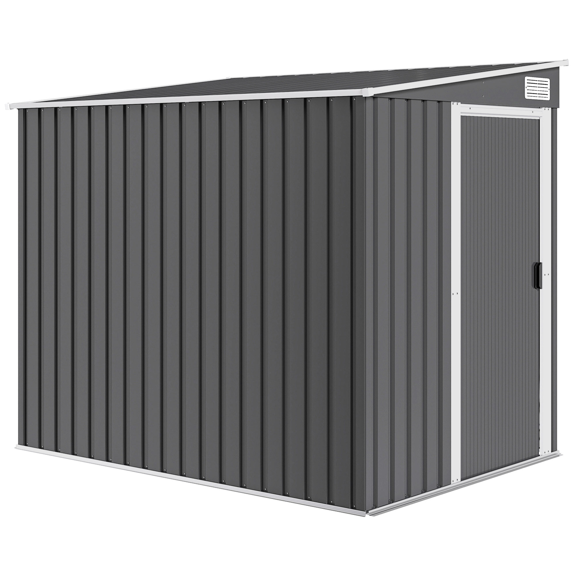 Abri de jardin métal cabanon 2,81 m² dim. 2,06x1,54x1,6/1,81Hm - porte, 2 étagères, 2 crochets, fondation incluse - acier gris