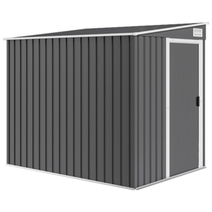 Abri de jardin métal cabanon 2,81 m² dim. 2,06x1,54x1,6/1,81Hm - porte, 2 étagères, 2 crochets, fondation incluse - acier gris