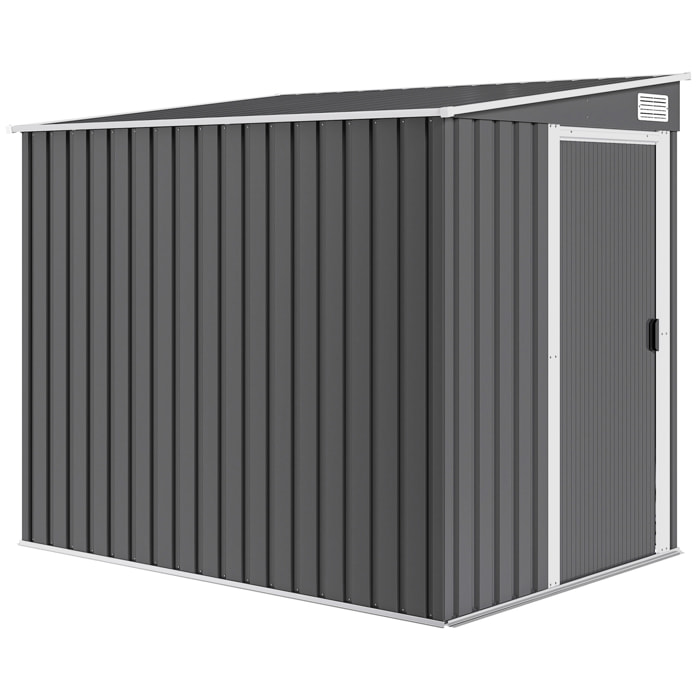 Abri de jardin métal cabanon 2,81 m² dim. 2,06x1,54x1,6/1,81Hm - porte, 2 étagères, 2 crochets, fondation incluse - acier gris