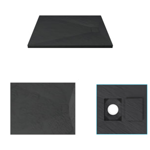 Receveur à poser en matériaux composite SMC - Finition ardoise noire - 80x100cm - ROCK 2 BLACK 80