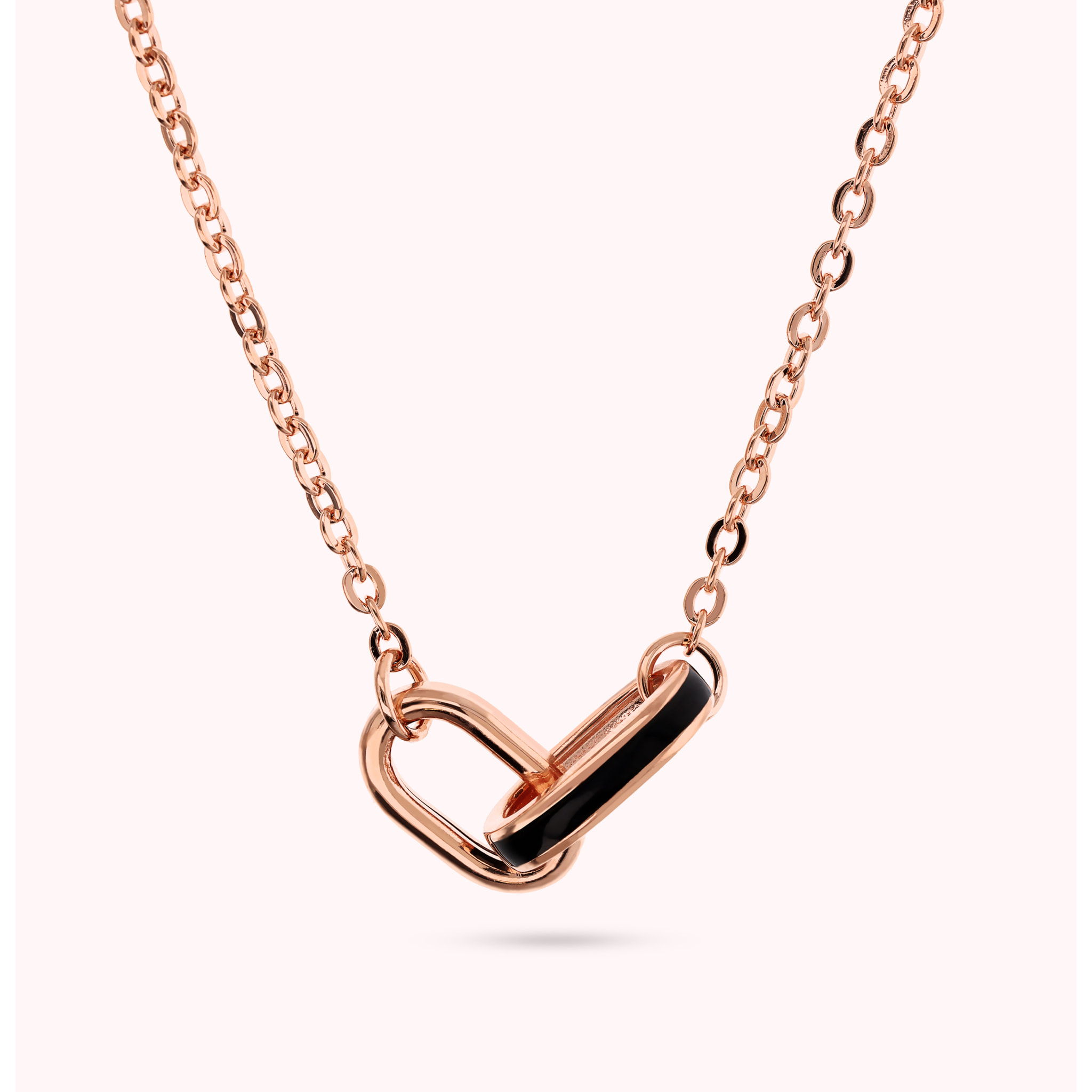 Collana Catena Rolo con Pendente Maglie Ovali Smaltate Nere