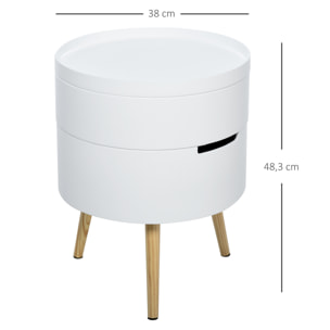 Mesa Auxiliar de Salón Moderna Mesita de Noche con Tapa Extraíble 2 Espacios de Almacenamiento y Patas de Madera para Dormitorio Sofá Esquina Ø38x48,3 cm