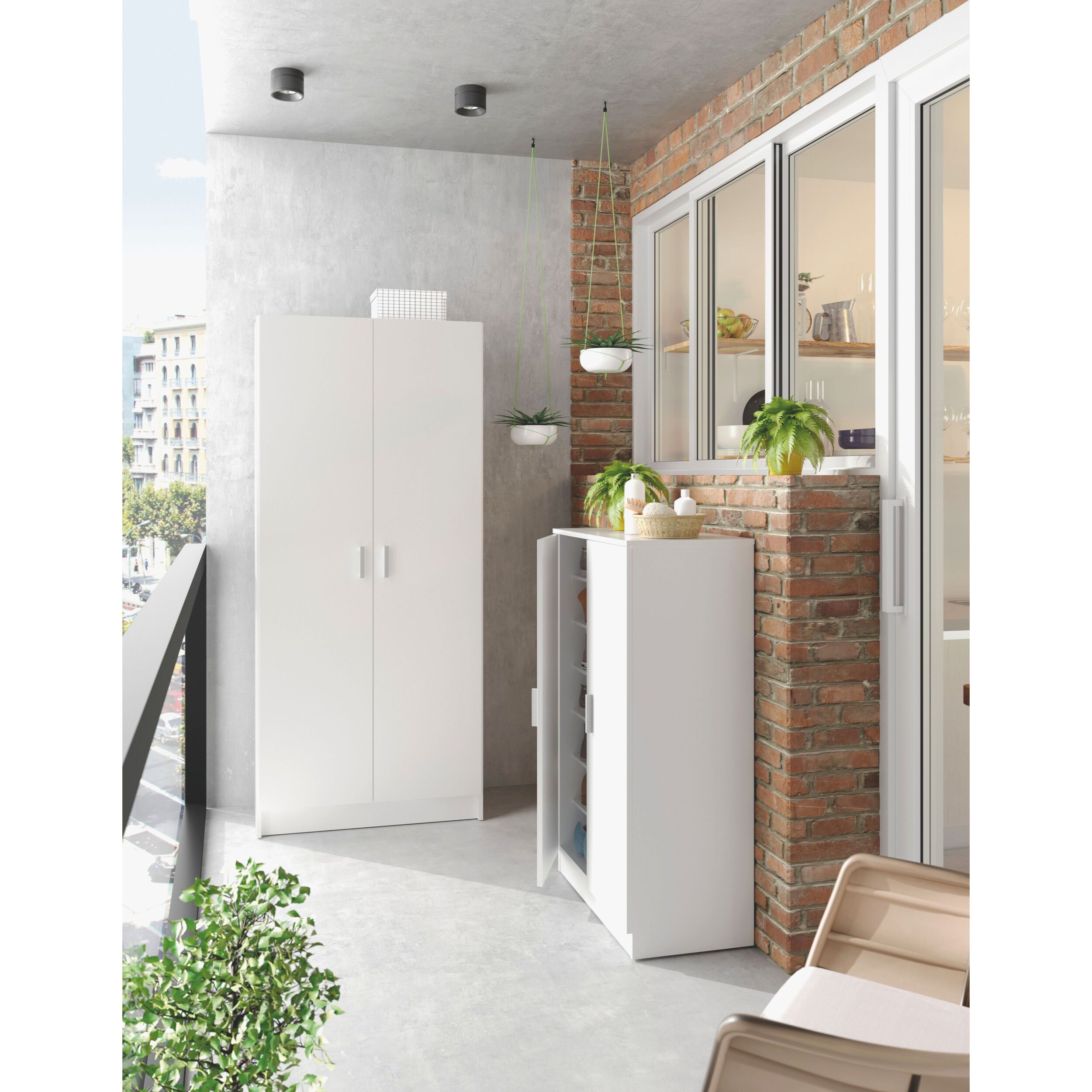 Armadio Mobiletto Portascarpe Bridge Scarpiera in Legno 7 Ripiani e 2 Ante Ingresso Corridioio Arredo Casa Design Minimal 108 x 55 x 36 cm Bianco