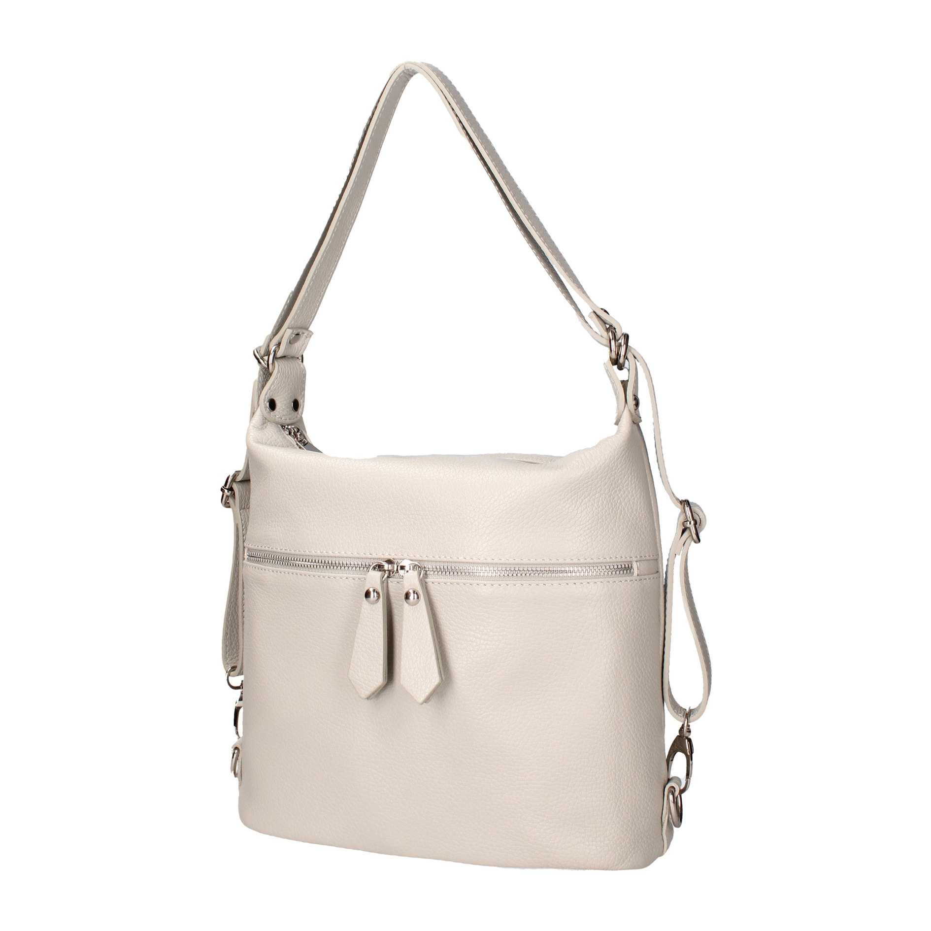 Borsa a spalla convertibile in zaino Bianca da donna In Vera pelle Made in Italy 30x26x9 cm