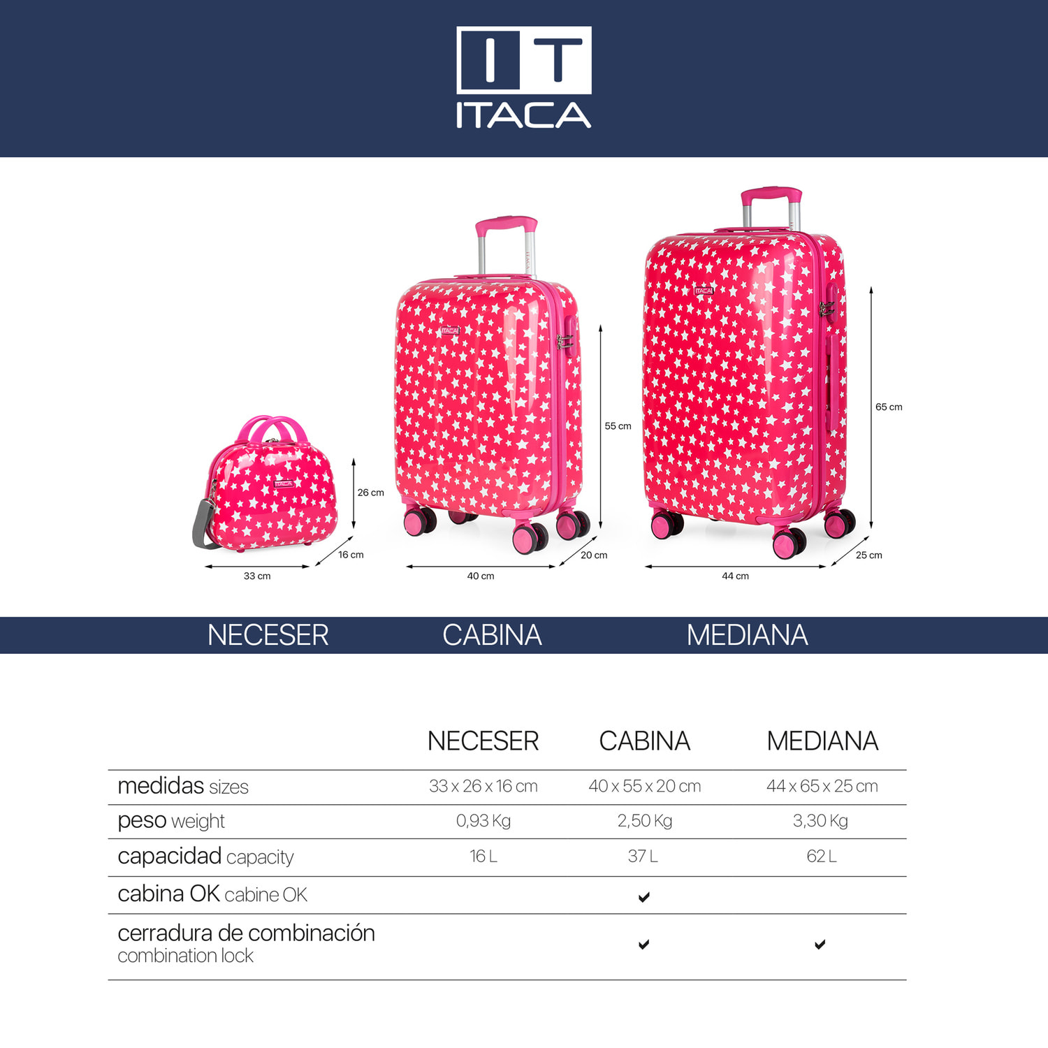 Juego De Maletas Pc Itaca Stars Fucsia