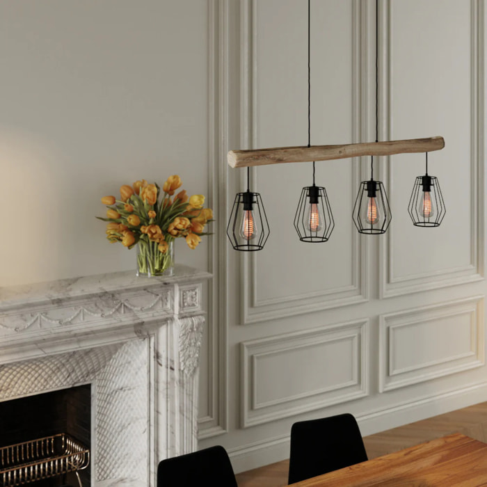 Suspension en bois et métal 4 lampes - Clotilde
