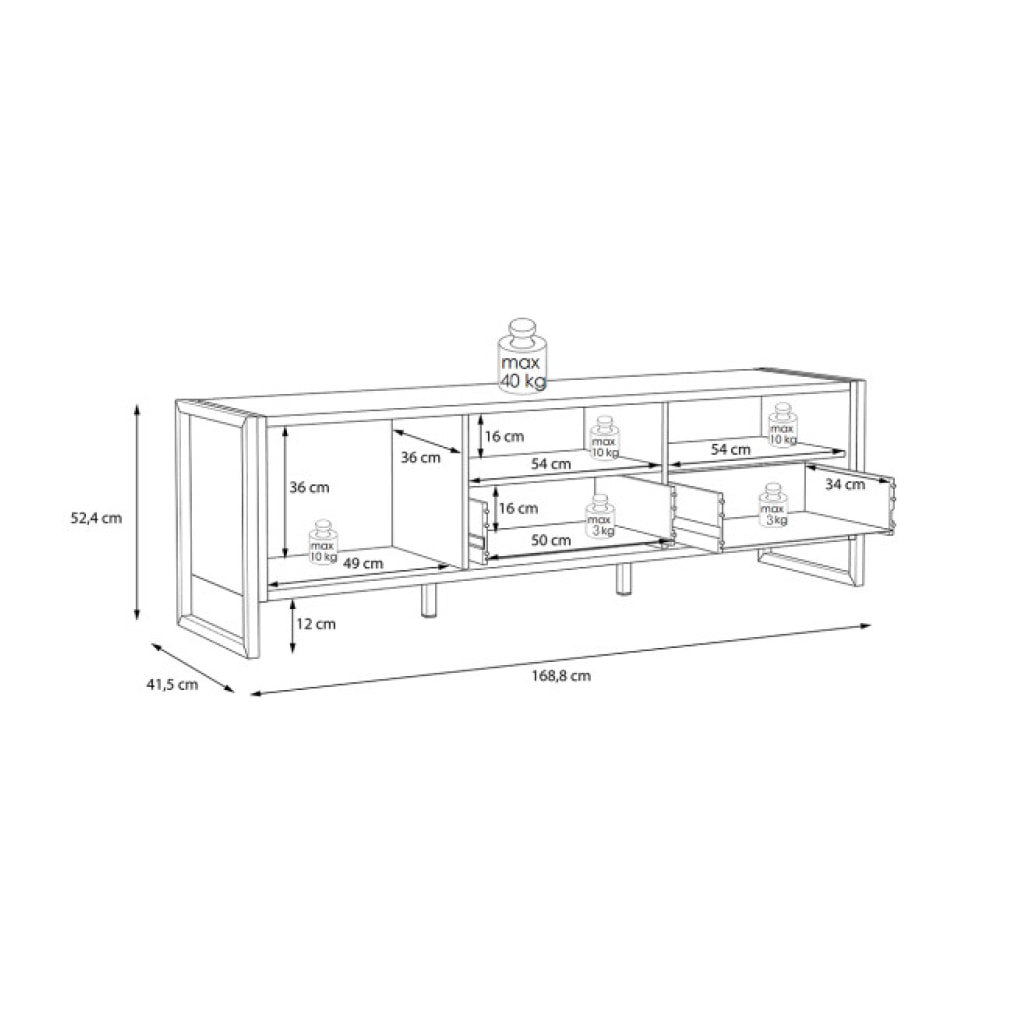 Meuble tv industriel effet bois & métal 1 porte 2 tiroirs - BUDDY