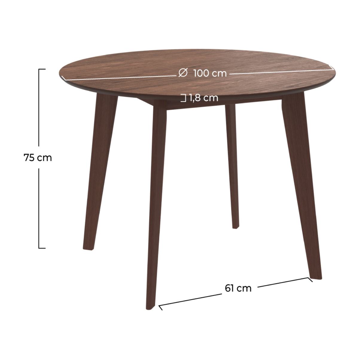 Table ronde 4 personnes en bois foncé D100 cm - Réno