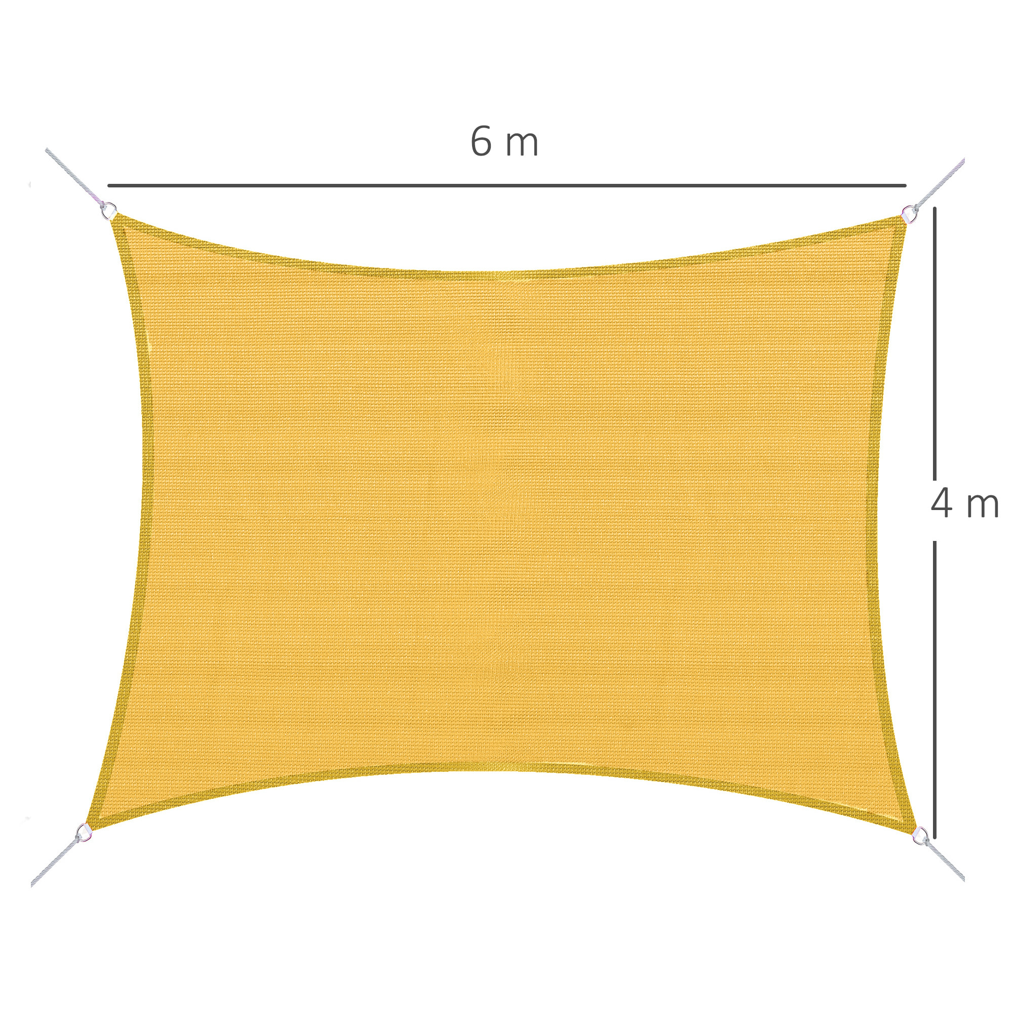 Voile d'ombrage toile solaire rectangulaire 6L x 4l m HDPE jaune