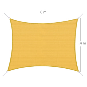 Voile d'ombrage toile solaire rectangulaire 6L x 4l m HDPE jaune