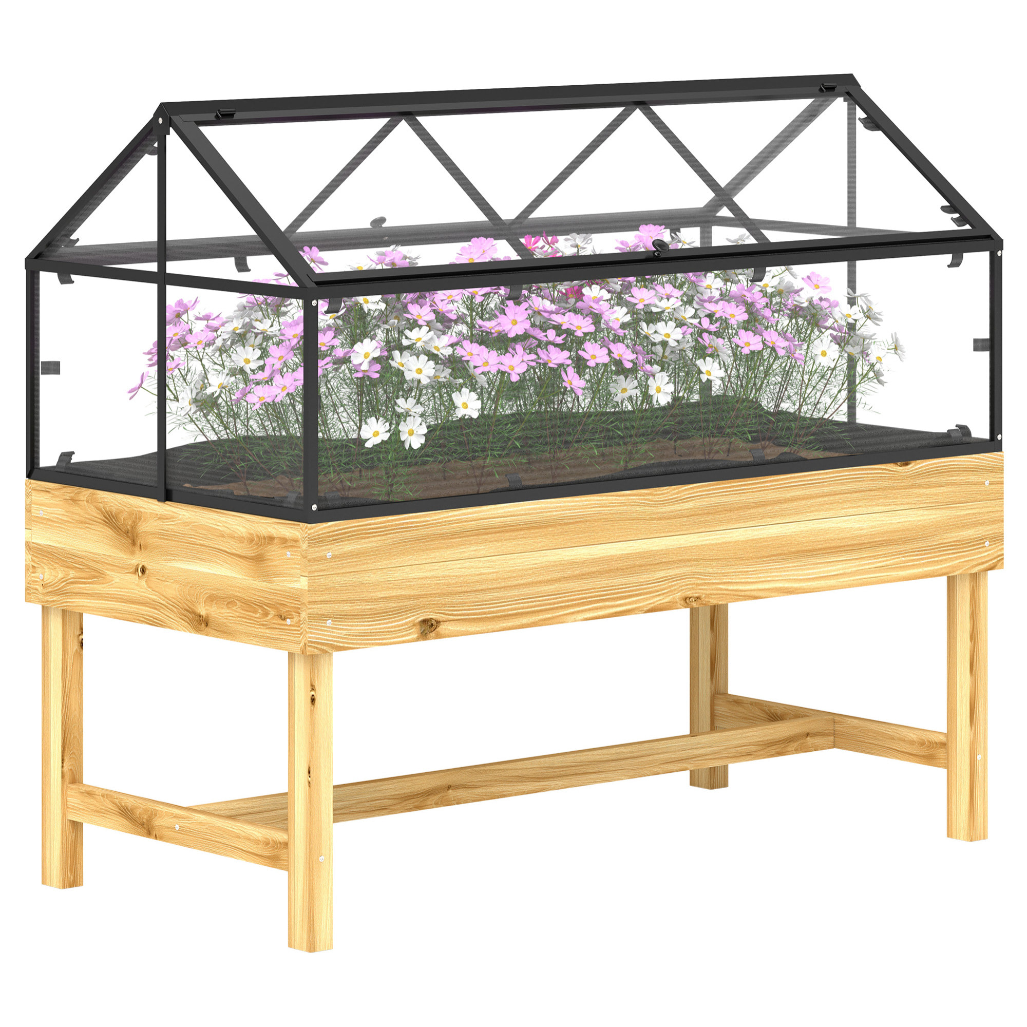 Mini carré potager bois serre acier polycarbonate sur pieds