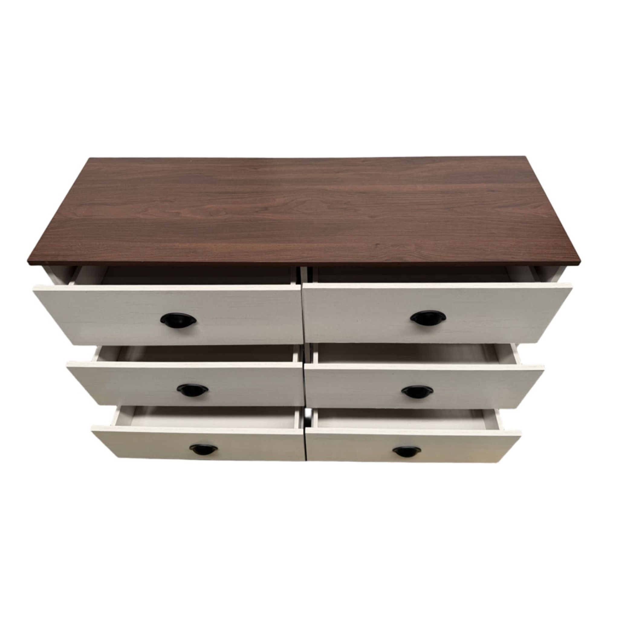 YORK Commode 6 tiroirs blanc et bois 120cm