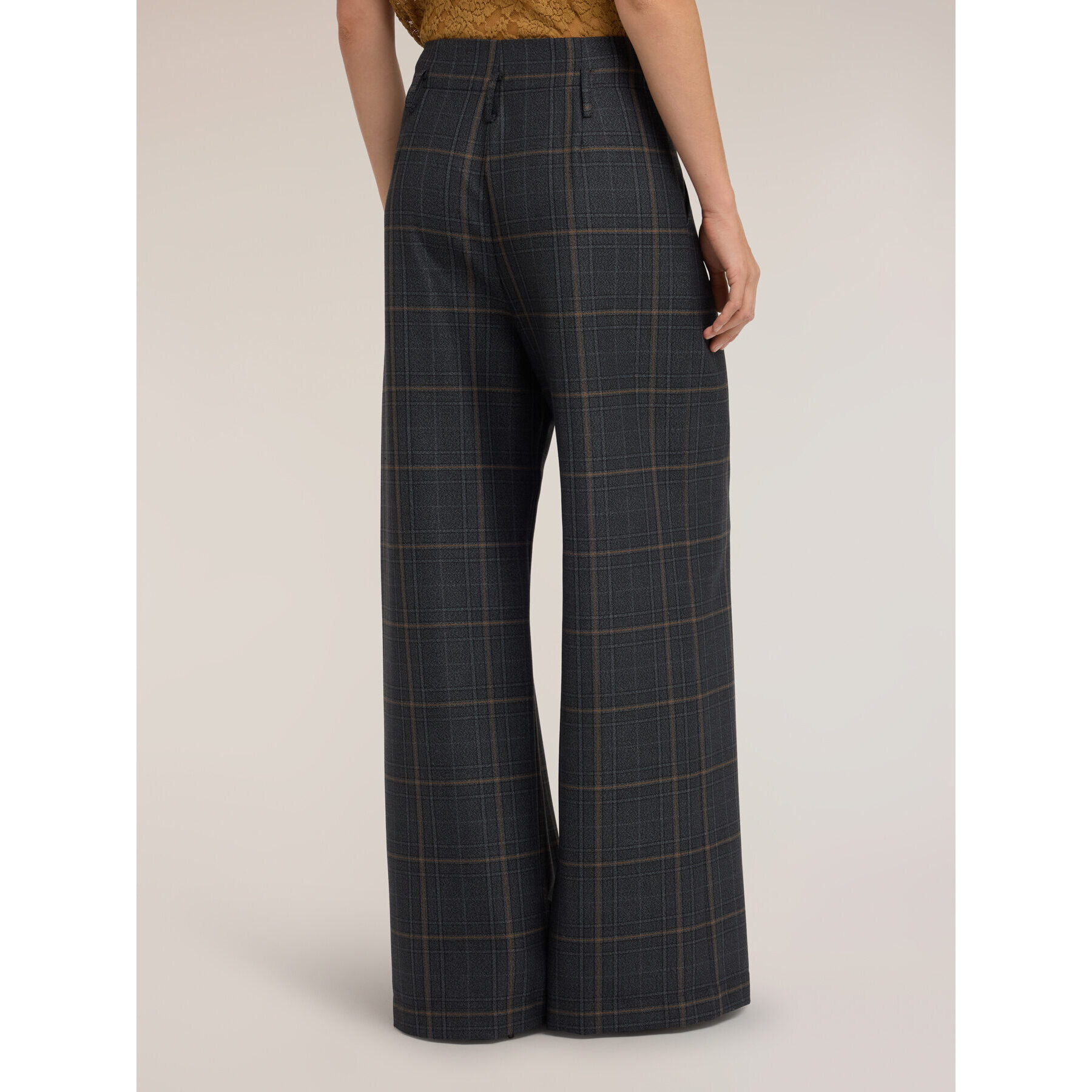 Motivi - Pantaloni palazzo a vita alta con fantasia check - Grigio