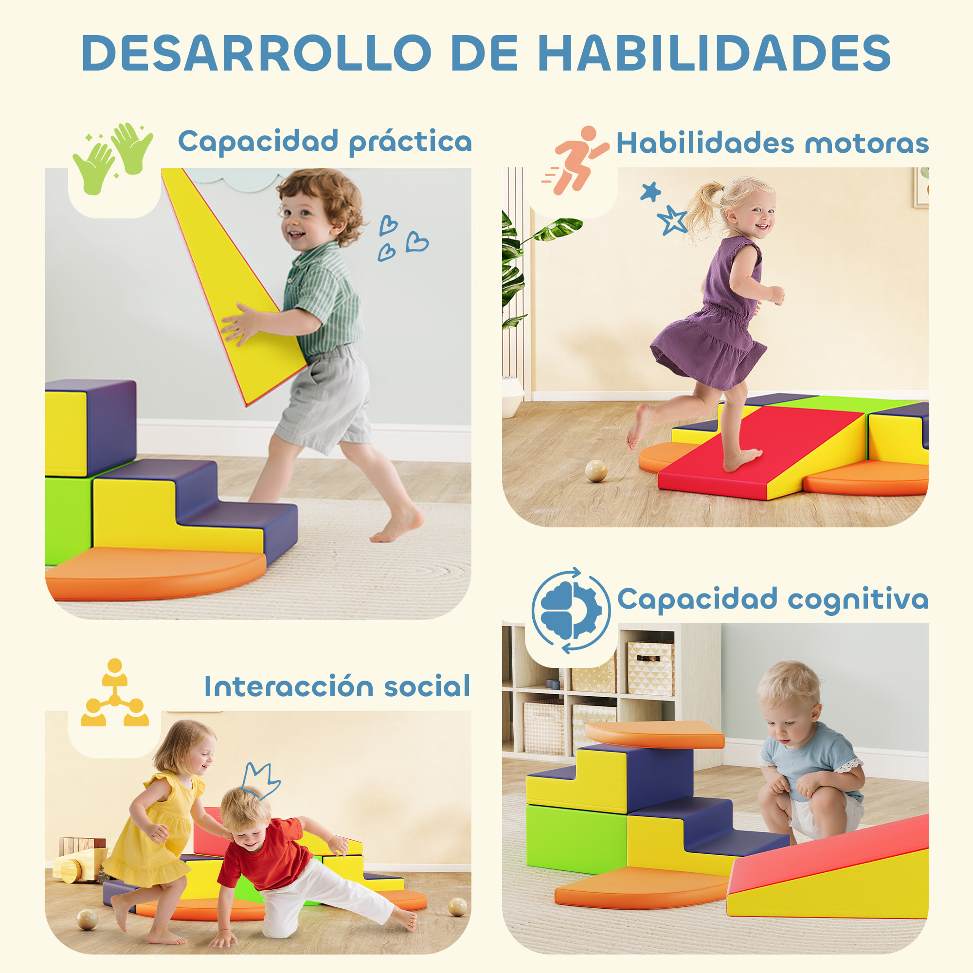 Juego de 6 Bloques de Espuma para Niños, Bloques de Psicomotricidad Infantil con Base Antideslizante, para Niños 0,5 a 6 Años, Set de Escalada para Interior, para Escalar y Gatear, Multicolor