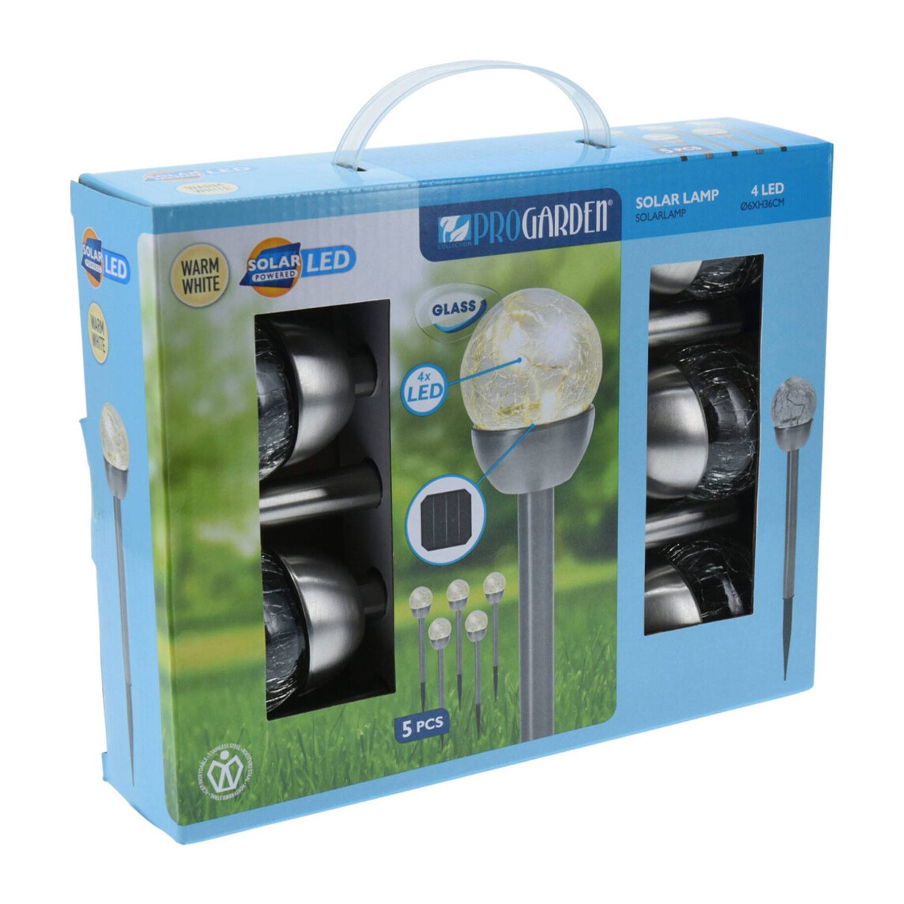 Well Home Juego de 5 luces solares en acero inoxidable Ø6cm