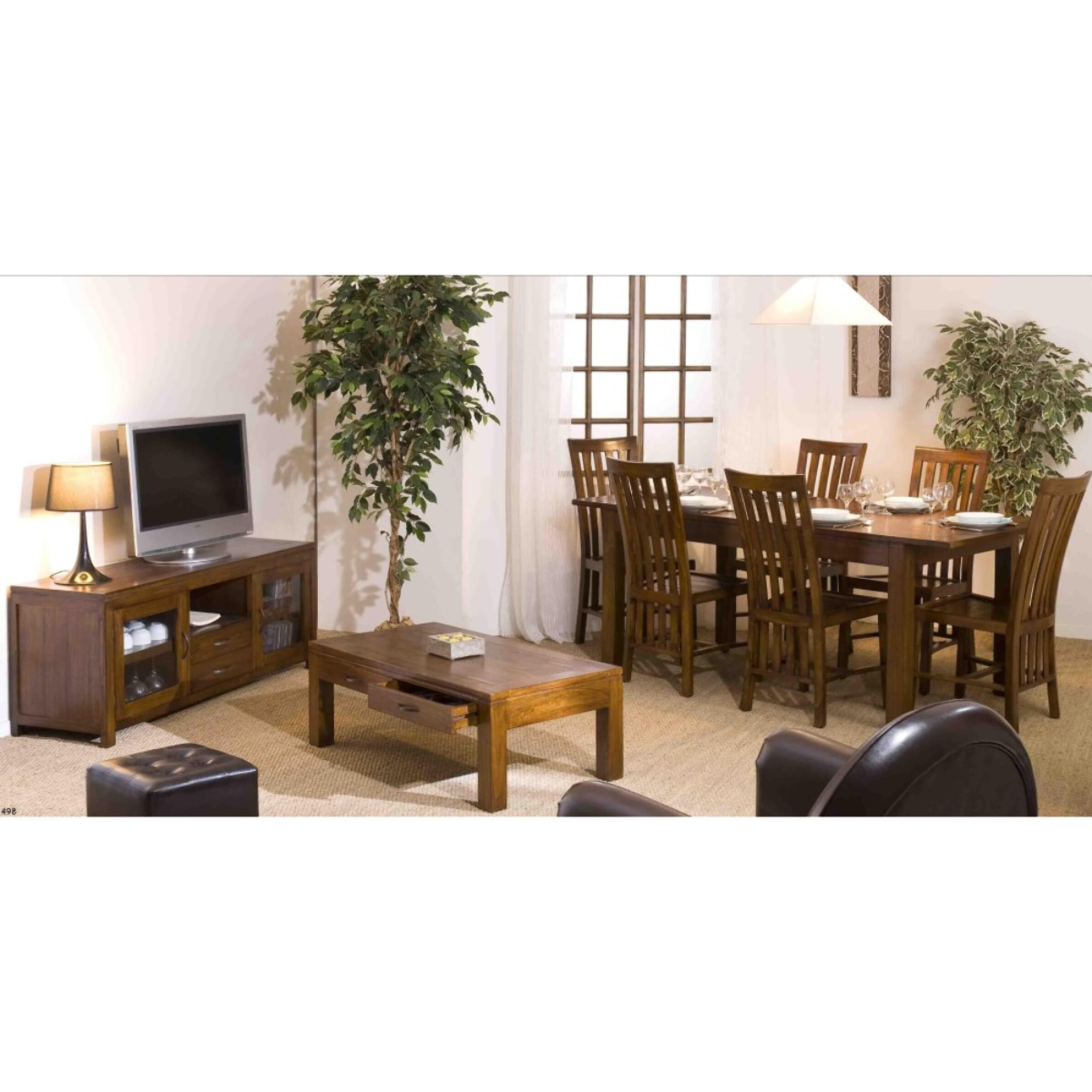 LAUREN - Table à manger rectangulaire marron rallonge 160/200cm bois Mindi