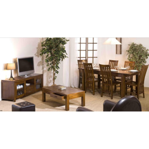 LAUREN - Table à manger rectangulaire marron rallonge 160/200cm bois Mindi