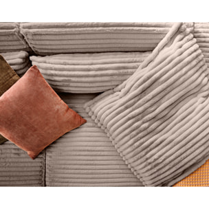 Richie - canapé droit 3 places avec double méridienne - assise profonde - en fausse fourrure côtelée - Taupe