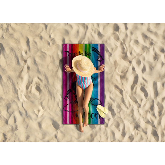 Telo Mare Spugna Jacquard Spiaggia Disegno Unicorno