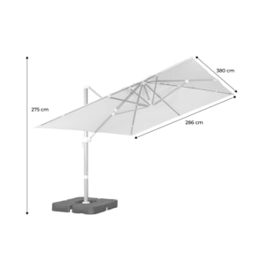 Parasol déporté rectangulaire 3x4m, mât effet bois + dalles à lester 50x50cm WIMEREUX + DALLES