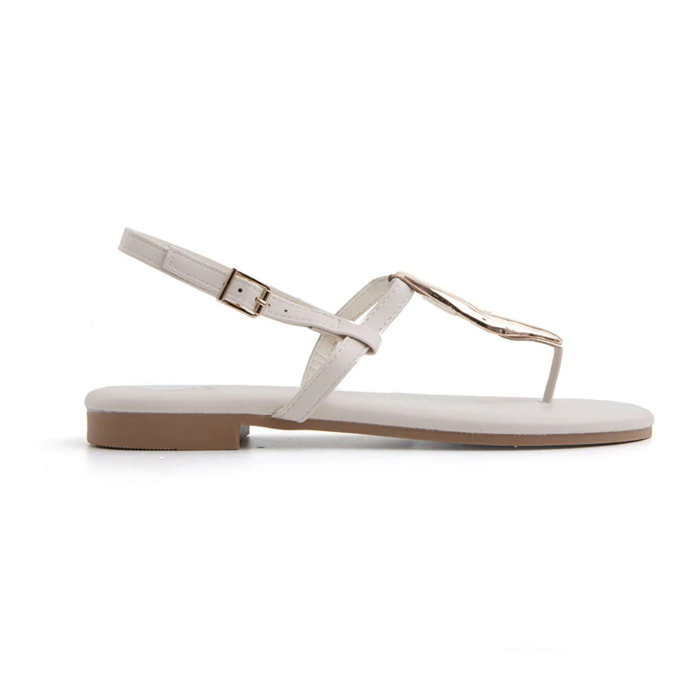 Sandalo infradito con maxi accessorio gold - BEIGE