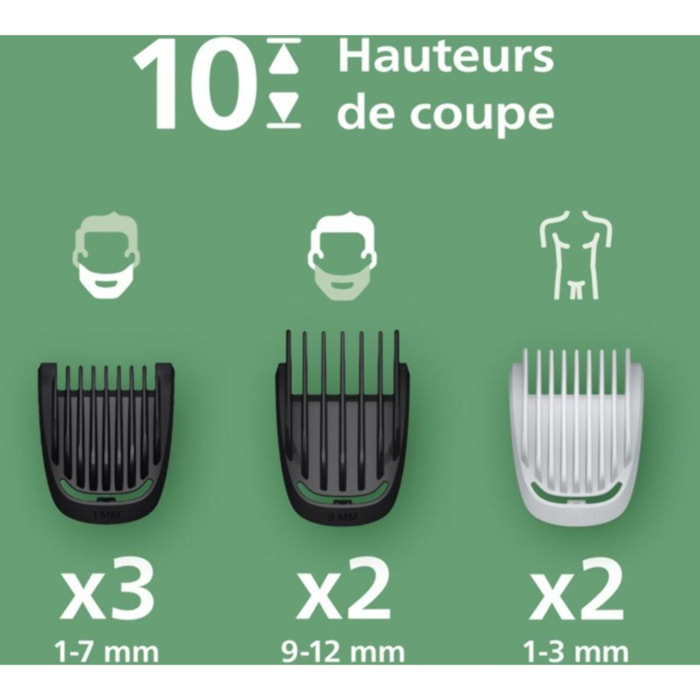 Tondeuse multi usages PHILIPS MG3945/15 Series 3000, 10 hauteurs de coupe, précision 1 mm, autonomie 90 mn