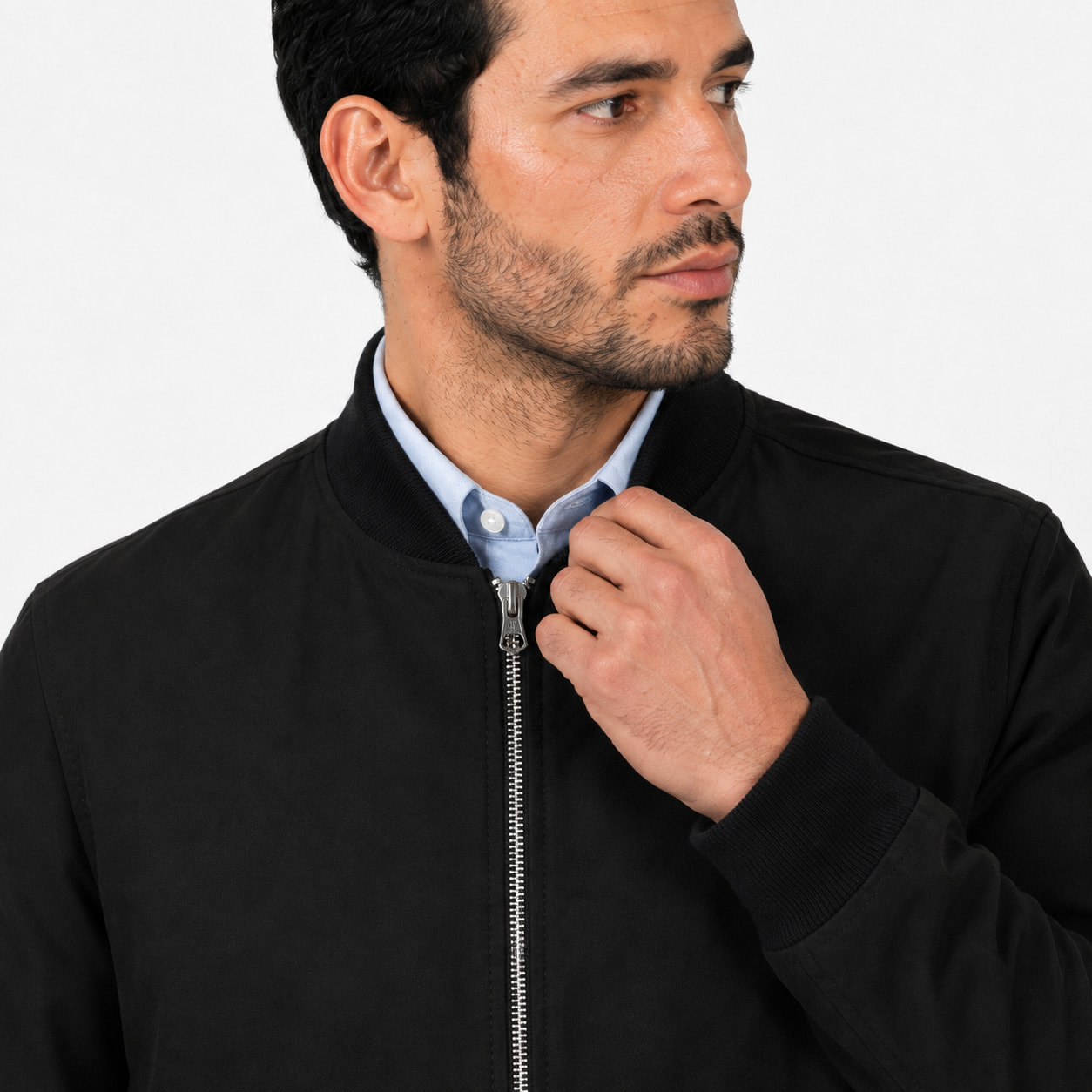 Giubbino in vera pelle di vitello scamosciata Nero-Slim Fit