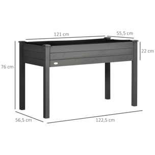 Huerto Urbano Elevado de Madera, Mesa de Cultivo con Tela no Tejida y 4 Orificios de Drenaje, para Cultivo, Plantas, Flores y Verduras, 122,5x56,5x76 cm, Gris Oscuro