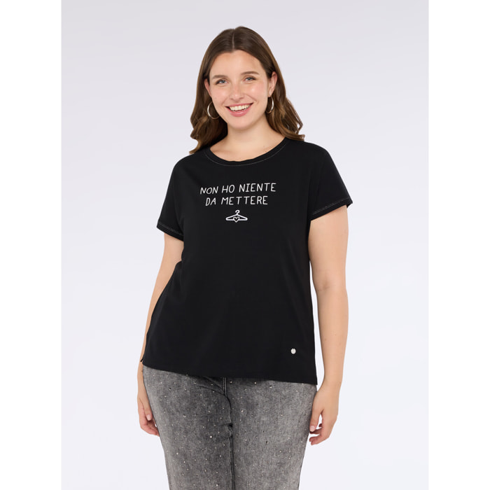 Fiorella Rubino - T-shirt in jersey con scritta divertente - Nero