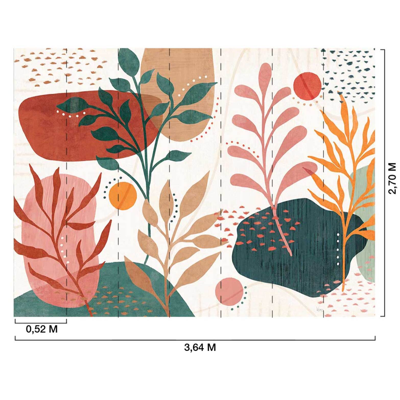 Papier peint végétal bohème terracotta et vert graphique Intissé