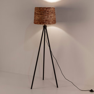 Lámpara de pie Kiomi de metal y fibras vegetales, altura 144 cm