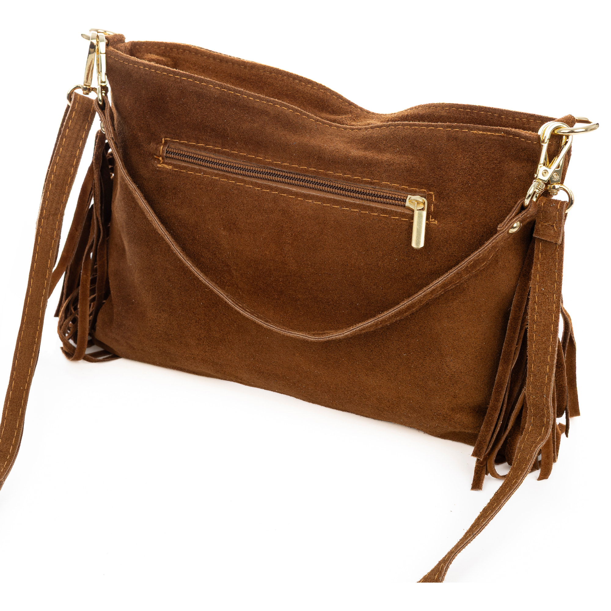 Bellegra Bolso de hombro Mujer. Piel auténtica Gamuza con detalles metálicos.