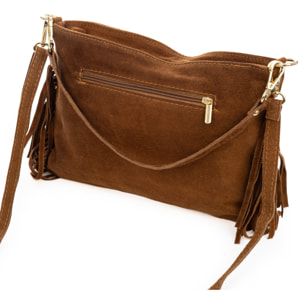 Bellegra Bolso de hombro Mujer. Piel auténtica Gamuza con detalles metálicos.